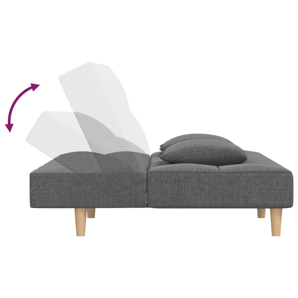 Sofá-cama 2 lugares com duas almofadas tecido cinzento-escuro