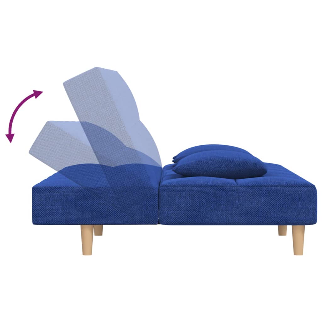 Sofá-cama 2 lugares com duas almofadas tecido azul