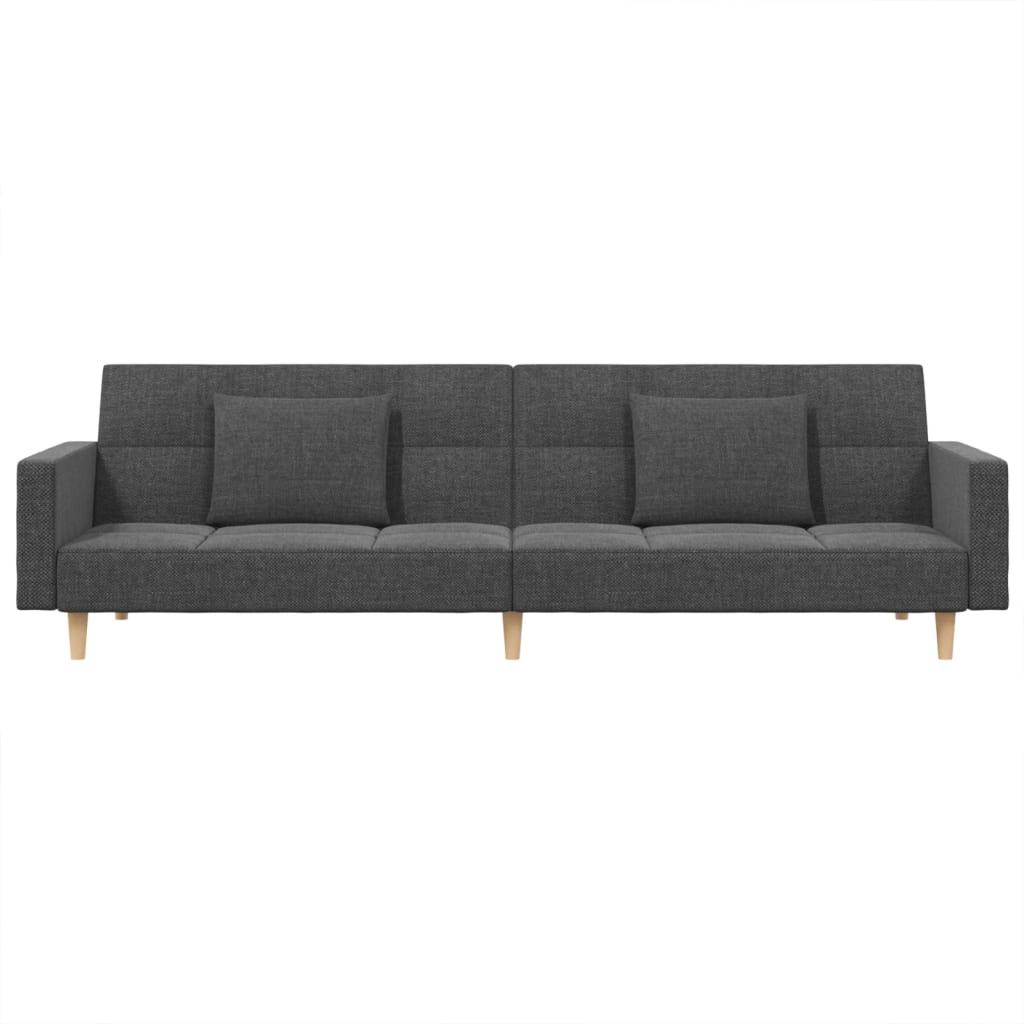Sofá-cama 2 lugares com duas almofadas tecido cinzento-claro