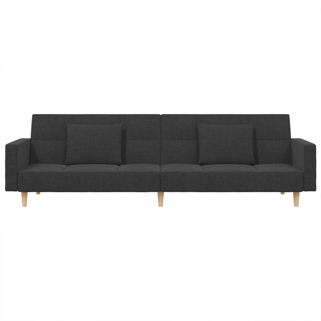 Sofá-cama 2 lugares com duas almofadas tecido cinzento-escuro