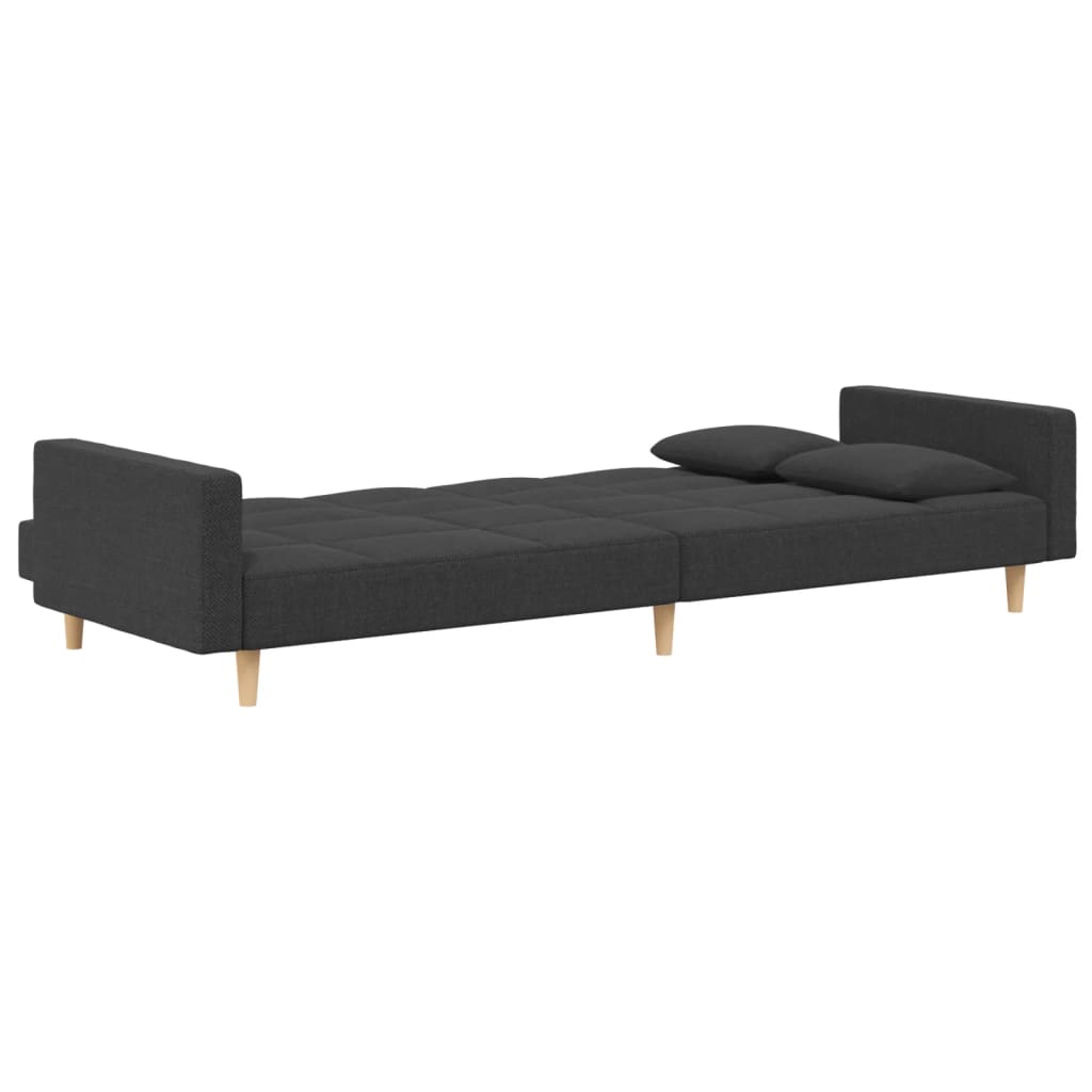 Sofá-cama 2 lugares com duas almofadas tecido cinzento-escuro