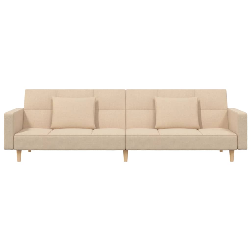 Sofá-cama 2 lugares com duas almofadas tecido cor creme