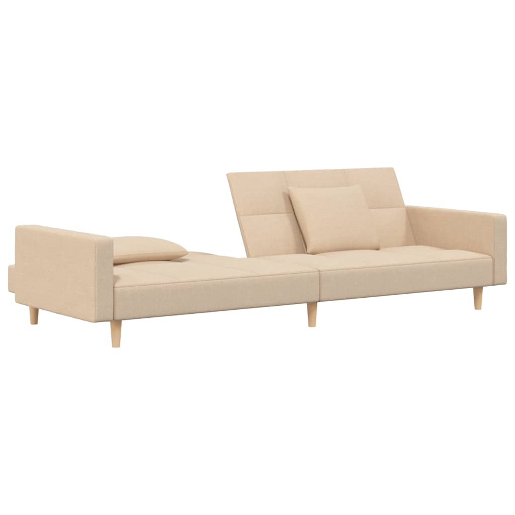 Sofá-cama 2 lugares com duas almofadas tecido cor creme