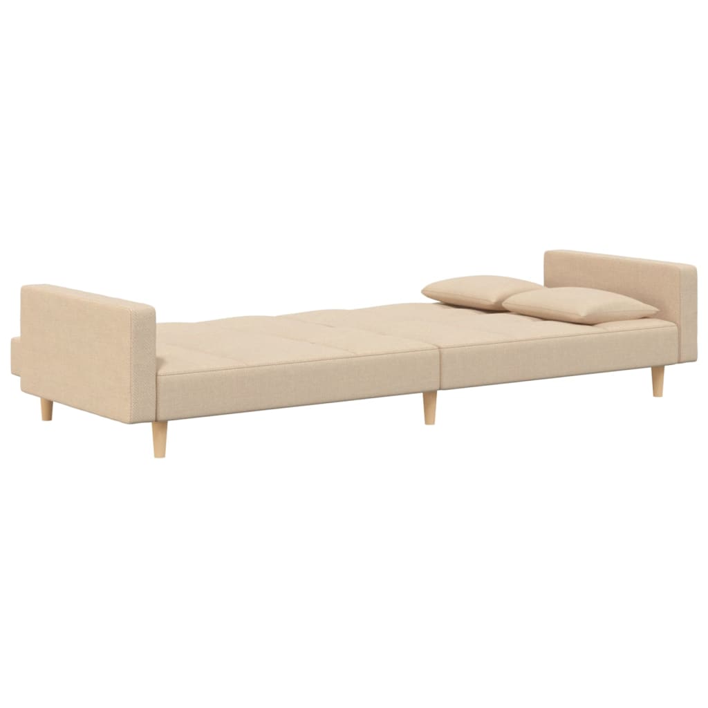 Sofá-cama 2 lugares com duas almofadas tecido cor creme
