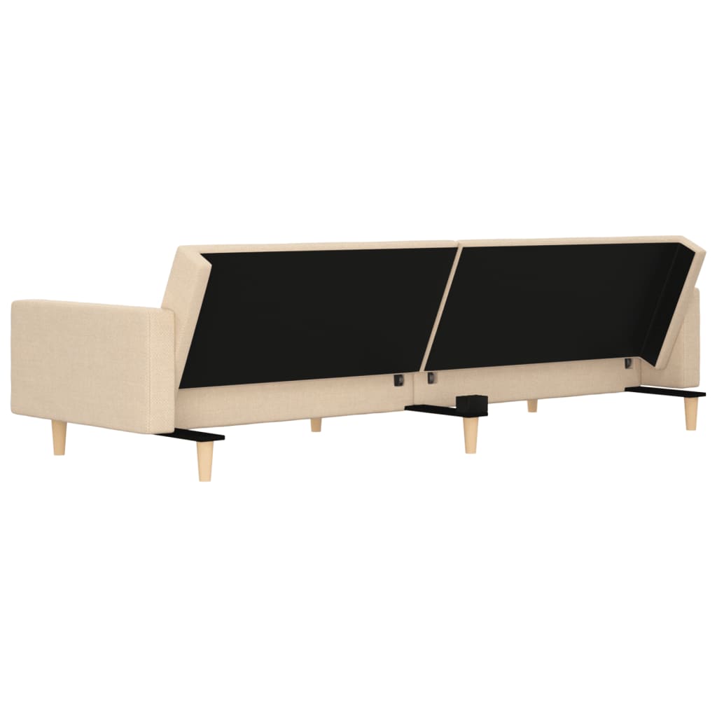 Sofá-cama 2 lugares com duas almofadas tecido cor creme
