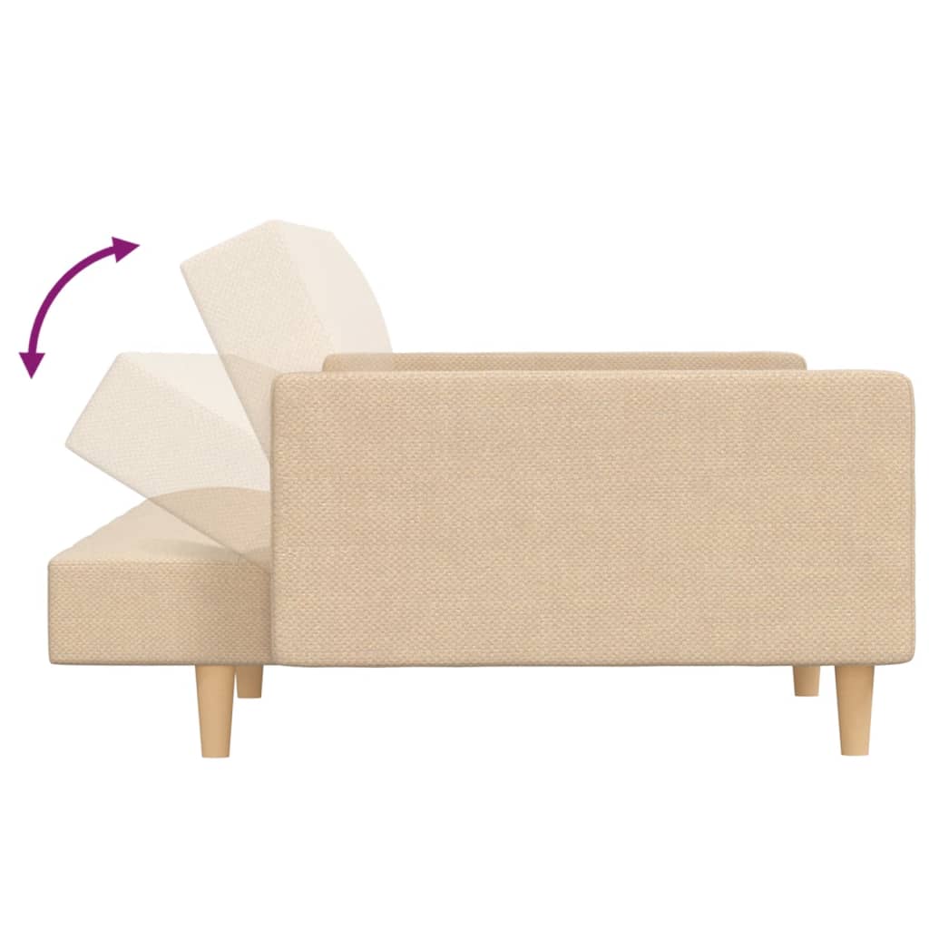 Sofá-cama 2 lugares com duas almofadas tecido cor creme