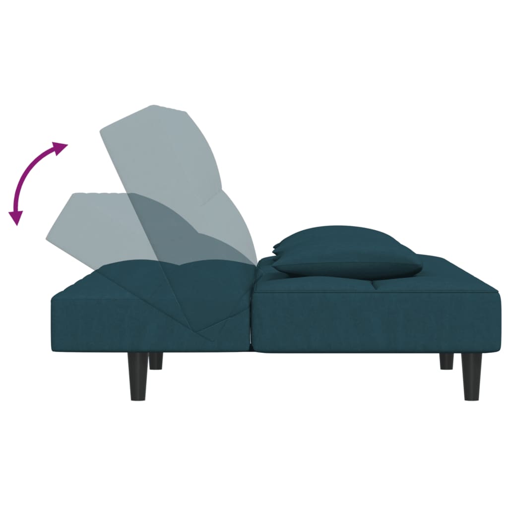 Sofá-cama 2 lugares com duas almofadas veludo azul