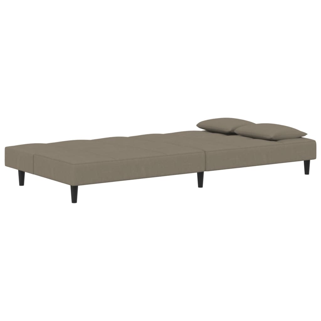 Sofá-cama 2 lugares com duas almofadas veludo cinzento-claro