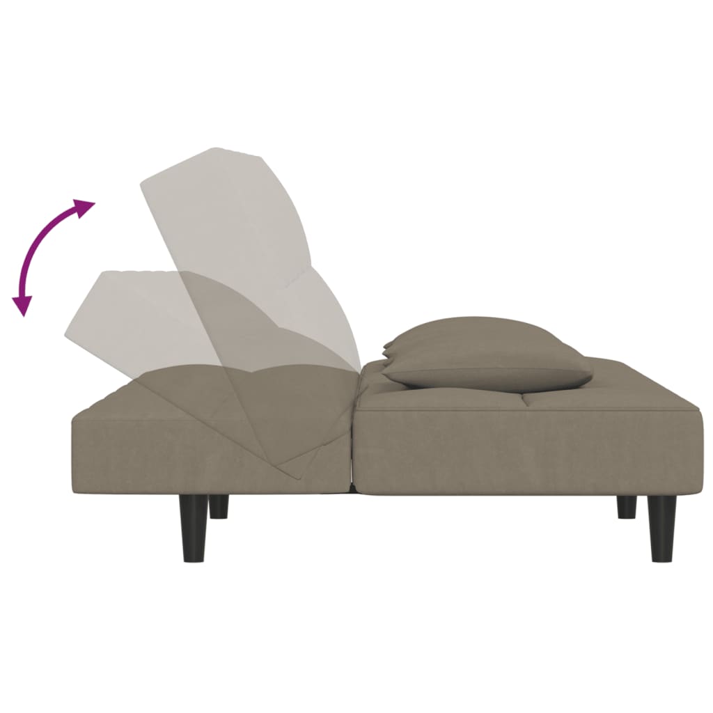 Sofá-cama 2 lugares com duas almofadas veludo cinzento-claro