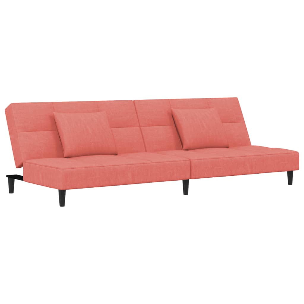 Sofá-cama 2 lugares com duas almofadas veludo rosa