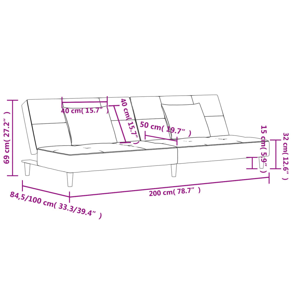 Sofá-cama 2 lugares com duas almofadas veludo rosa