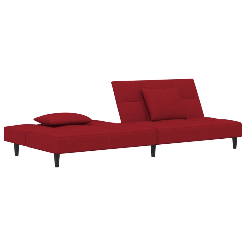 Sofá-cama 2 lugares com duas almofadas veludo vermelho tinto