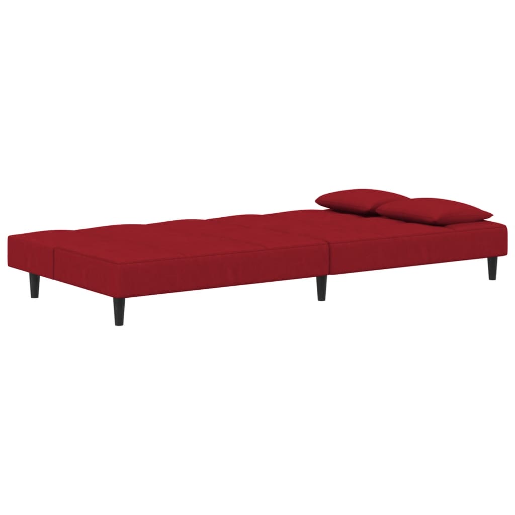 Sofá-cama 2 lugares com duas almofadas veludo vermelho tinto