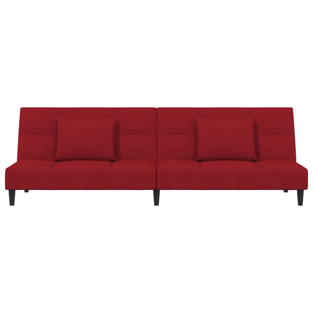 Sofá-cama 2 lugares com duas almofadas veludo vermelho tinto