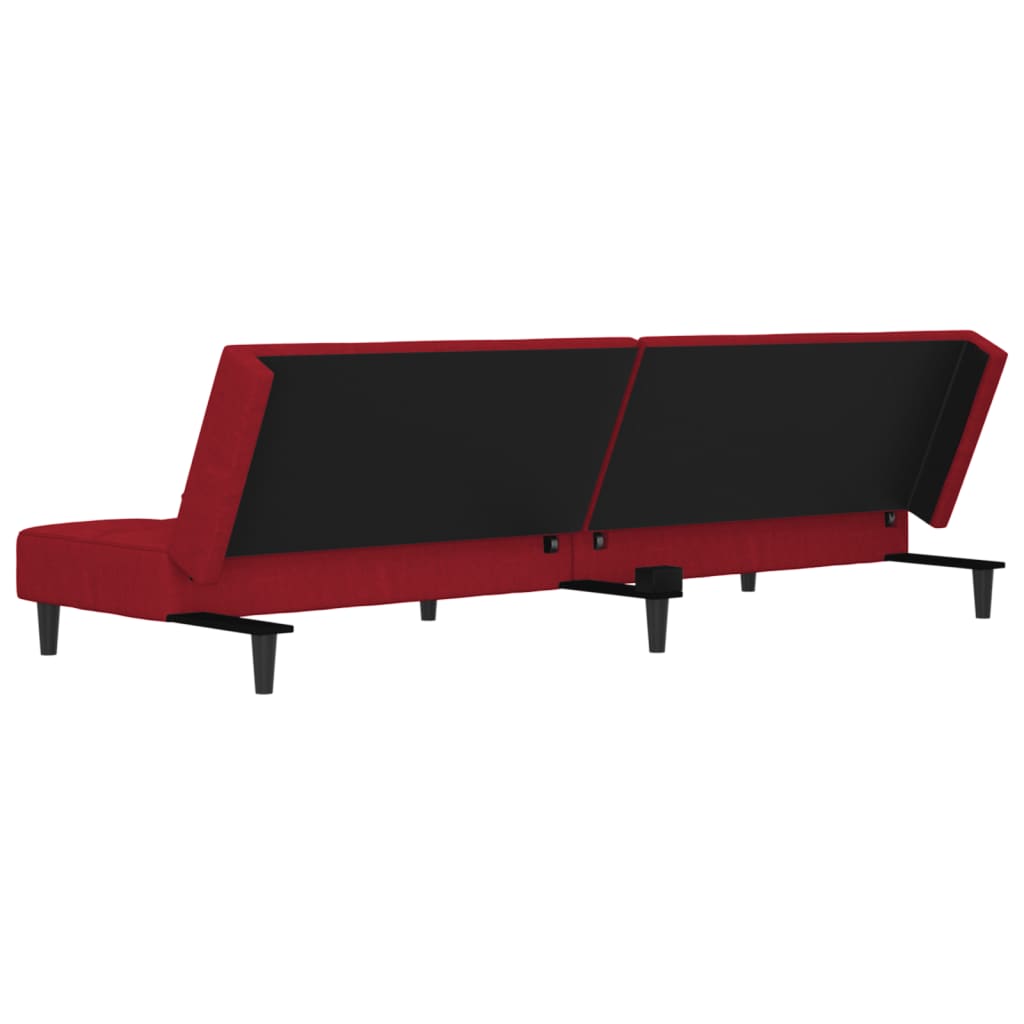 Sofá-cama 2 lugares com duas almofadas veludo vermelho tinto