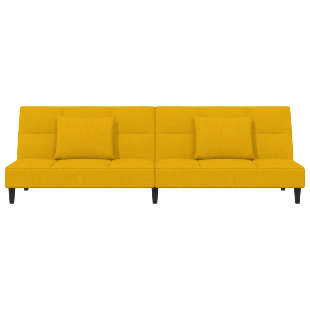 Sofá-cama 2 lugares com duas almofadas veludo amarelo