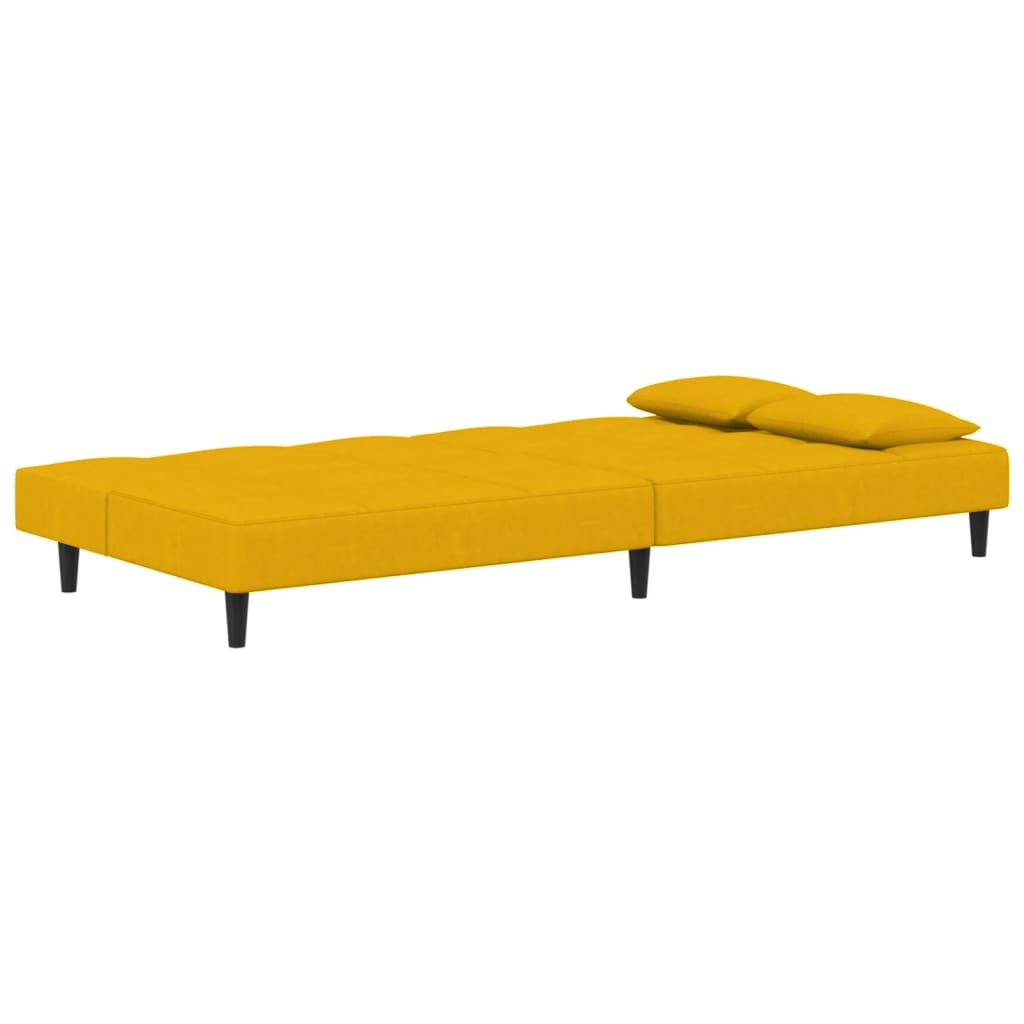 Sofá-cama 2 lugares com duas almofadas veludo amarelo