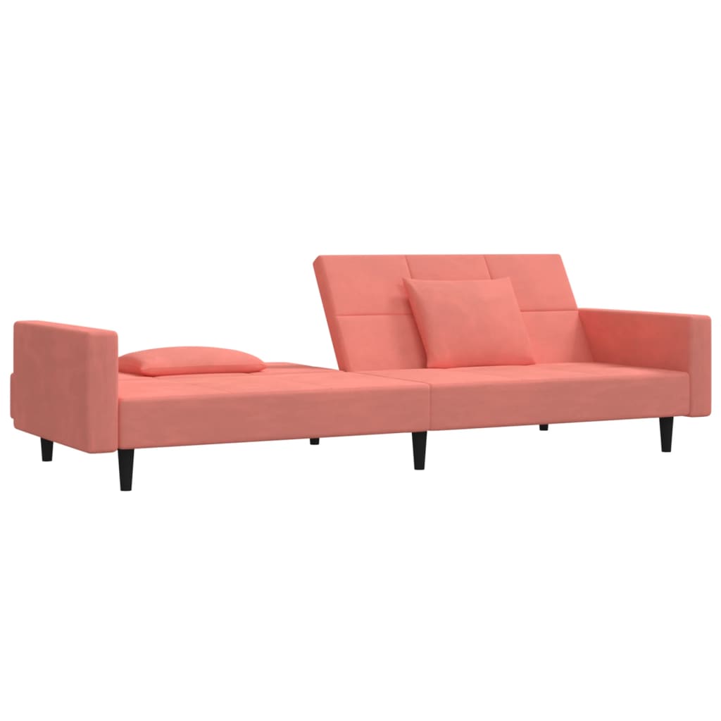 Sofá-cama 2 lugares com duas almofadas veludo rosa