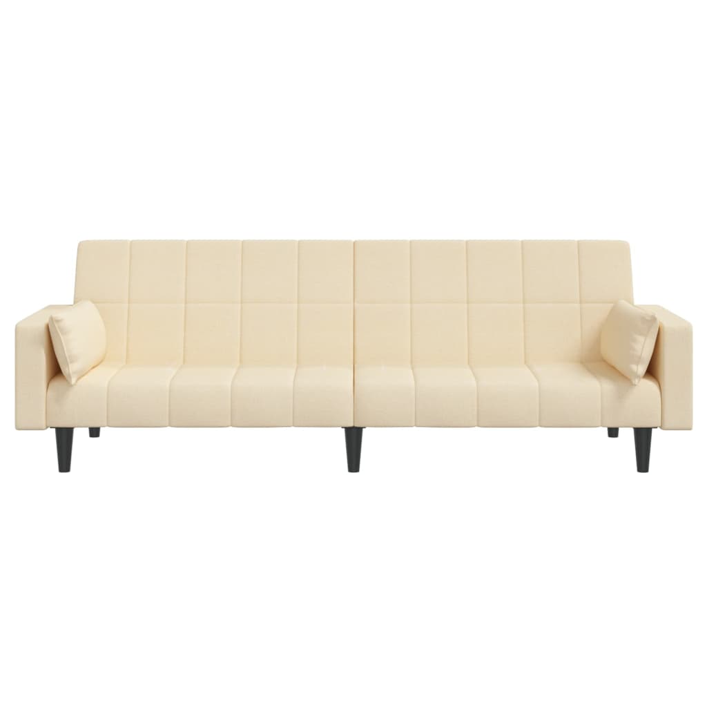 Sofá-cama 2 lugares com duas almofadas tecido cor creme