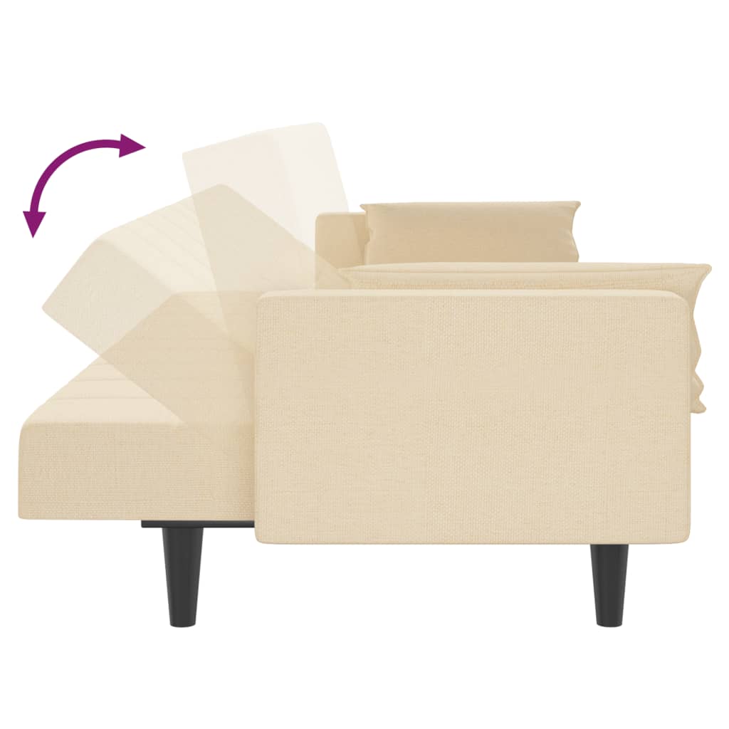 Sofá-cama 2 lugares com duas almofadas tecido cor creme