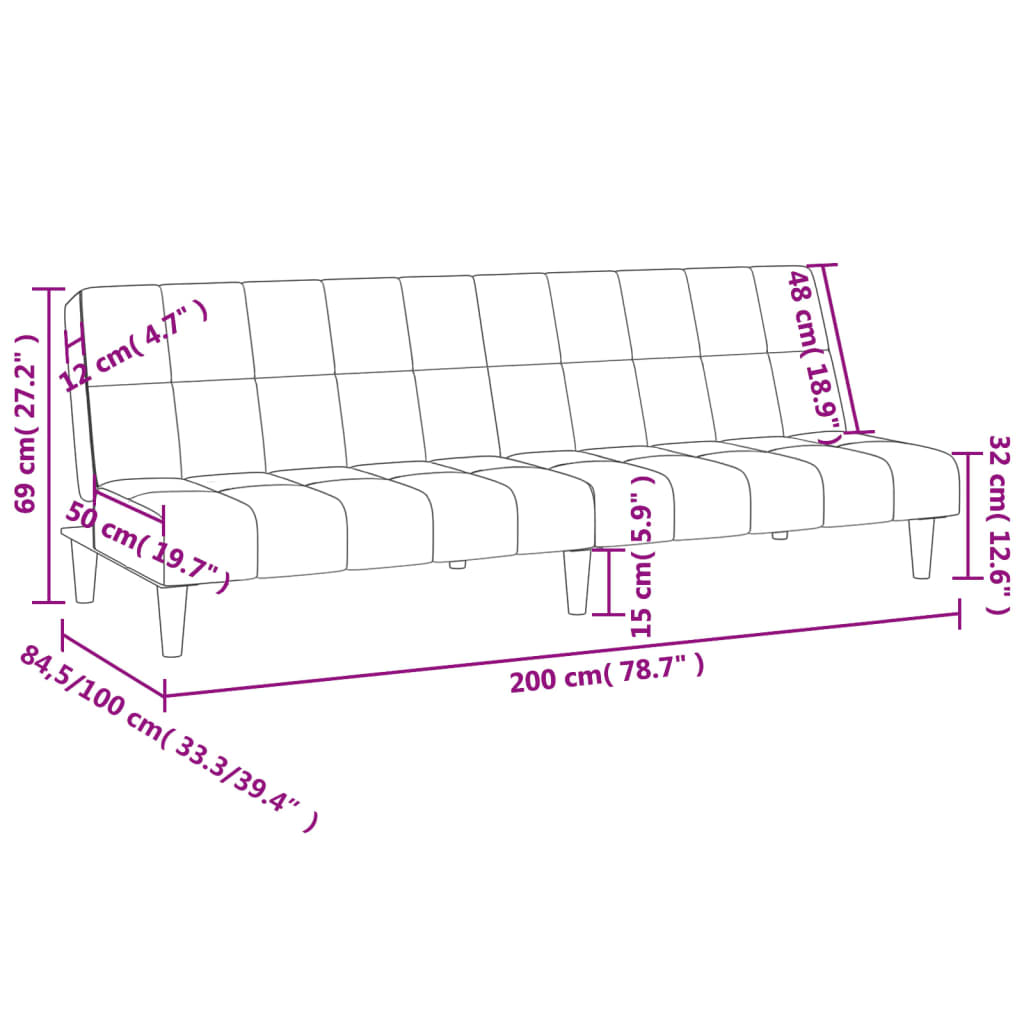 Sofá-cama de 2 lugares veludo cinzento-escuro