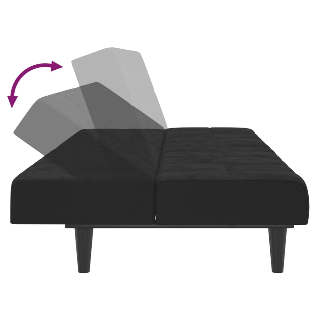 Sofá-cama de 2 lugares veludo preto