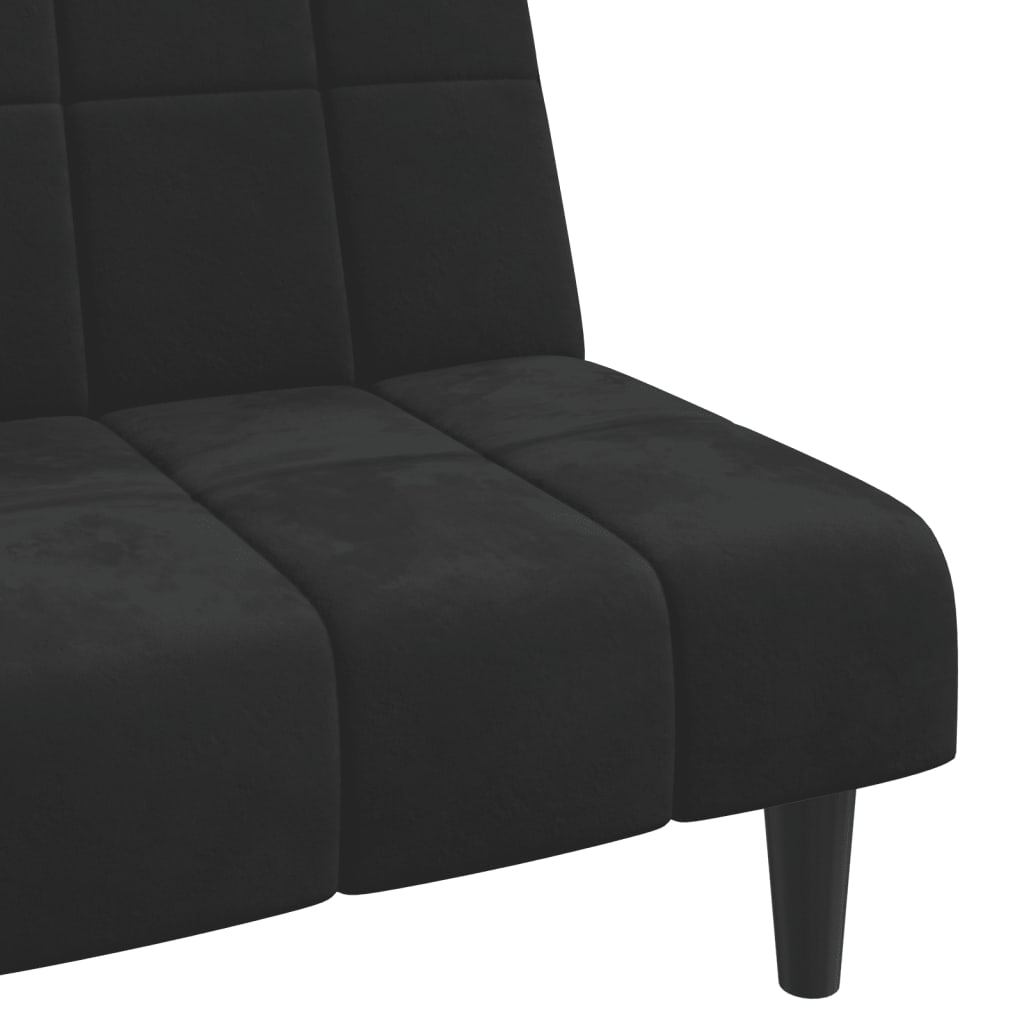 Sofá-cama de 2 lugares veludo preto