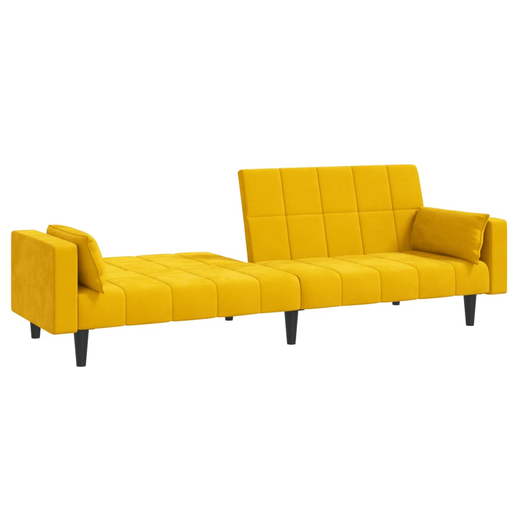 Sofá-cama 2 lugares com duas almofadas veludo amarelo