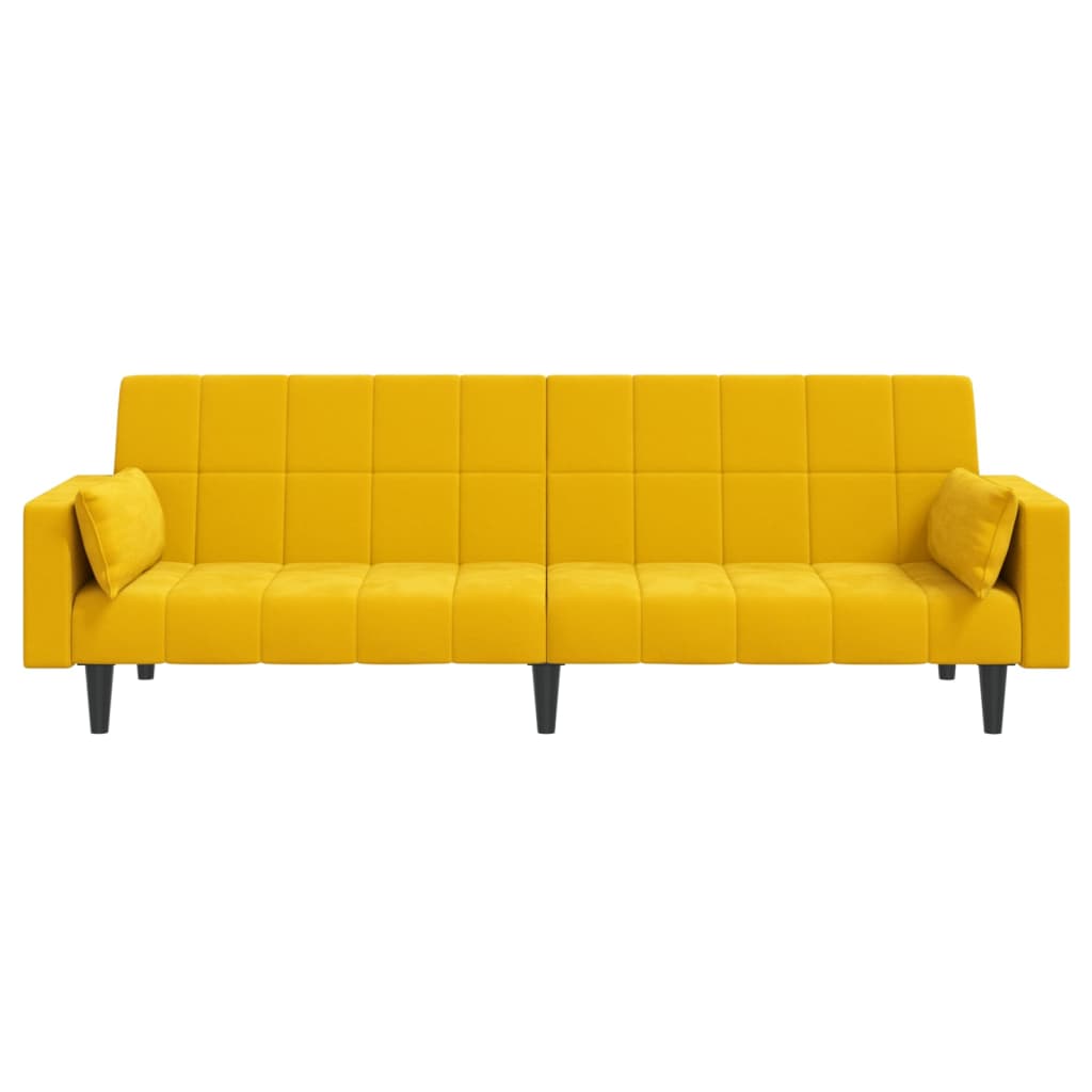 Sofá-cama 2 lugares com duas almofadas veludo amarelo
