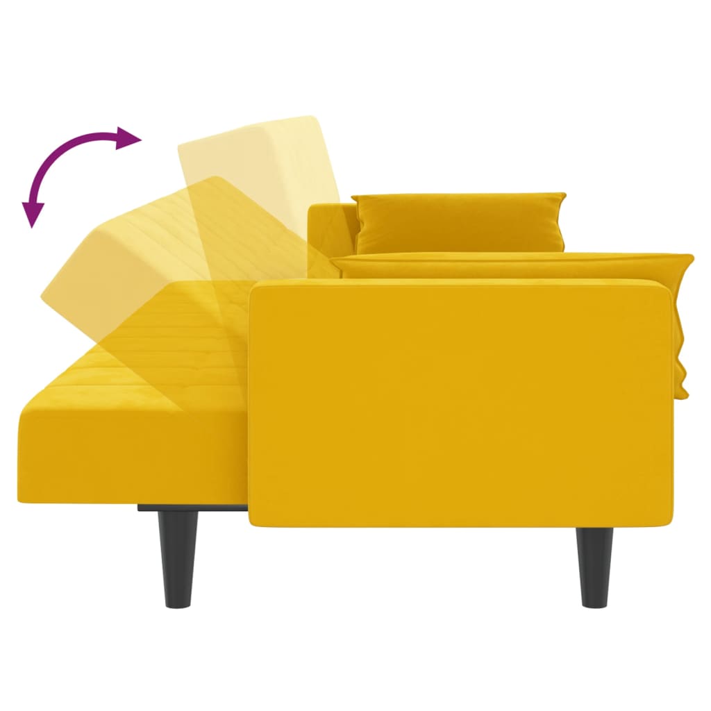 Sofá-cama 2 lugares com duas almofadas veludo amarelo