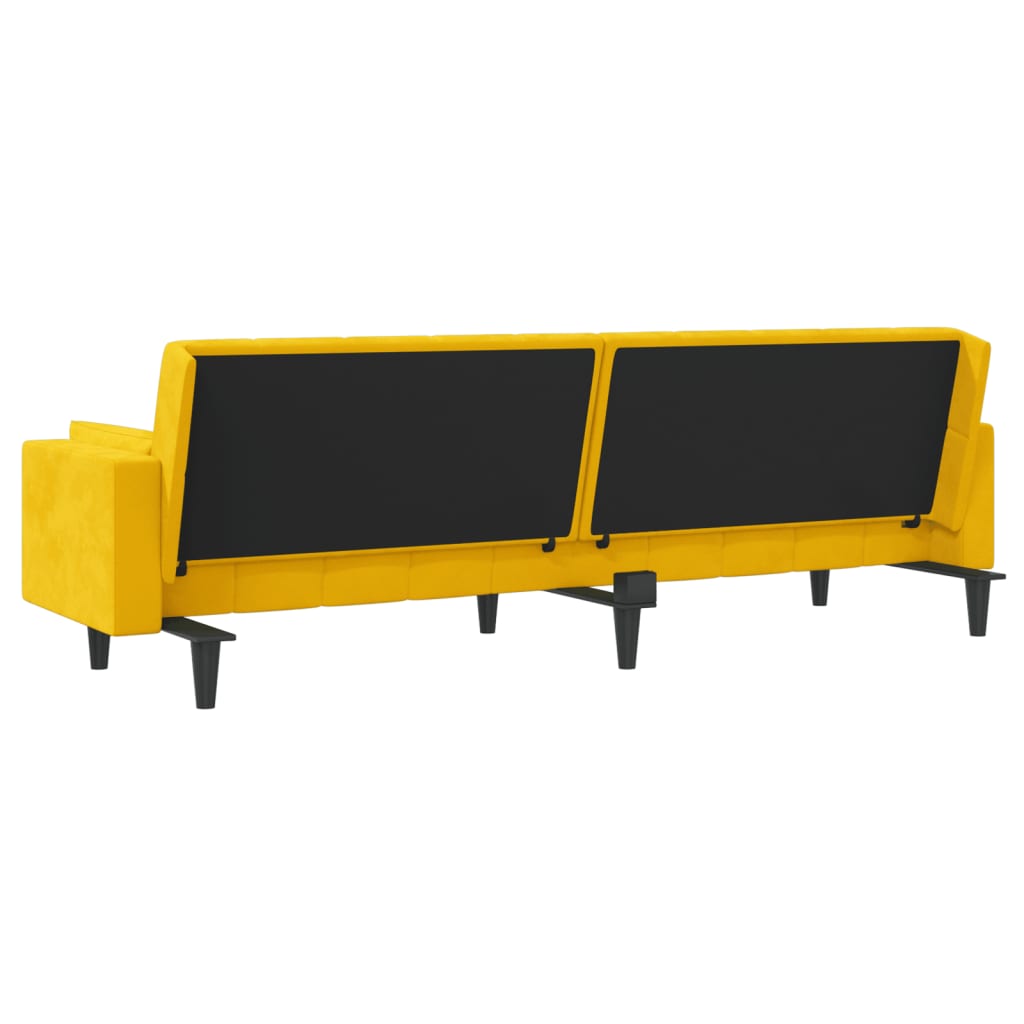 Sofá-cama 2 lugares com duas almofadas veludo amarelo