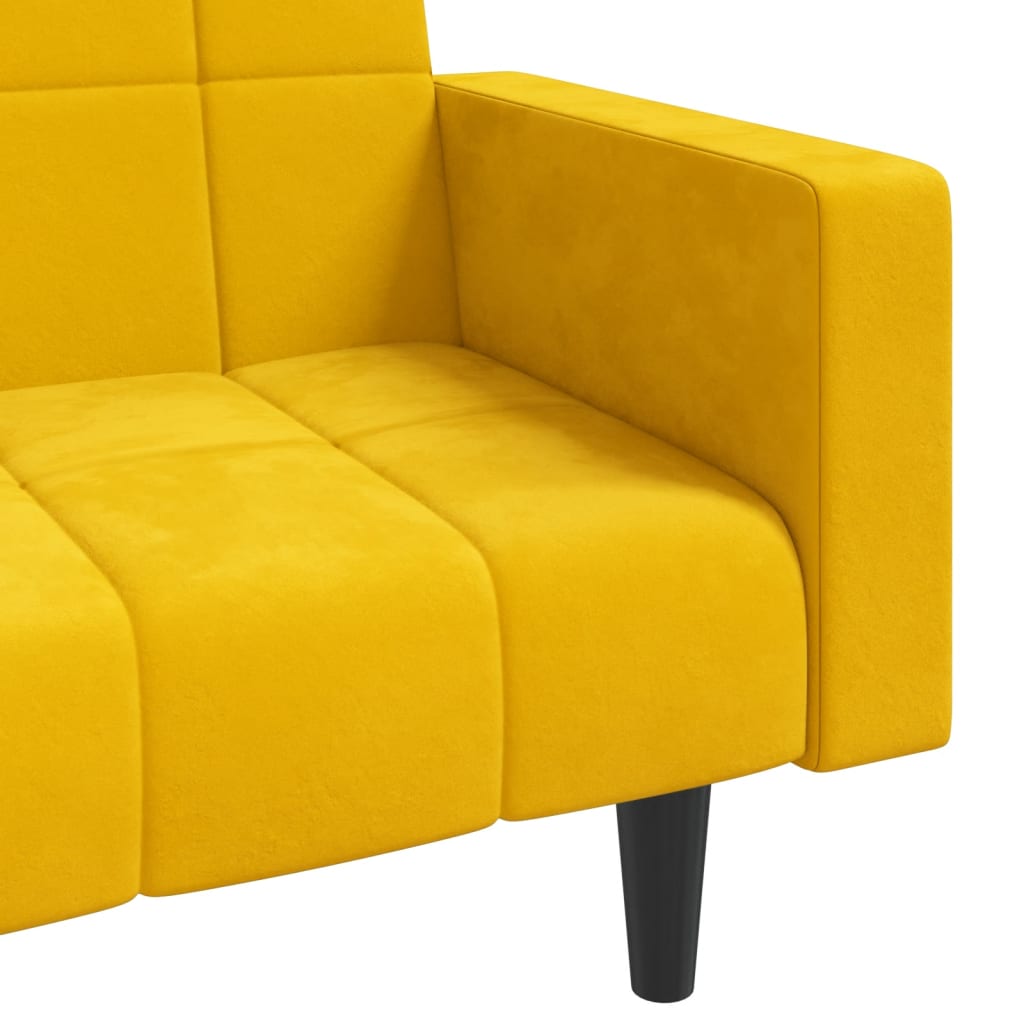 Sofá-cama 2 lugares com duas almofadas veludo amarelo