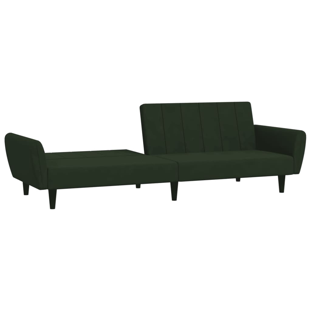 Sofá-cama de 2 lugares veludo verde-escuro