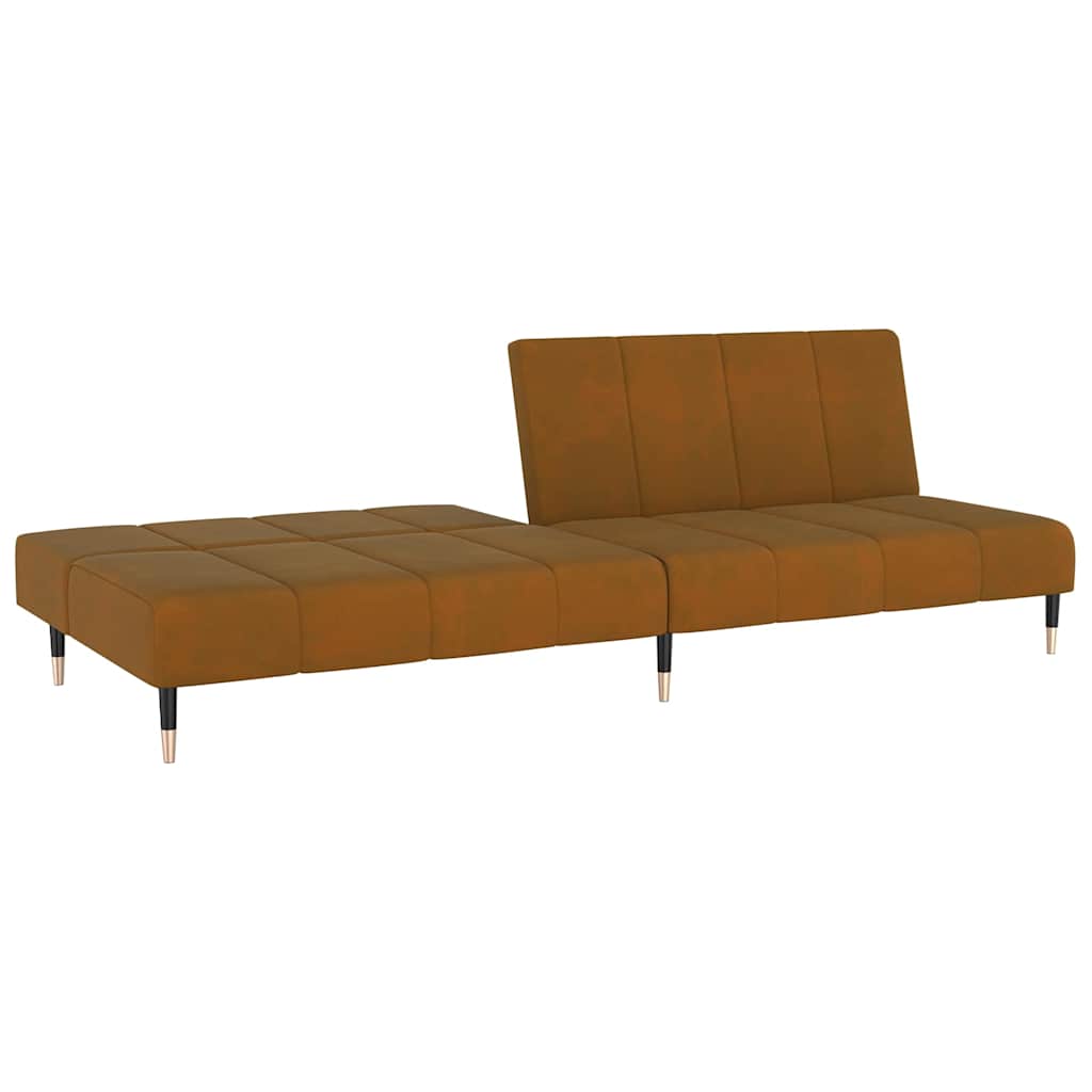 Sofá-cama de 2 lugares veludo castanho