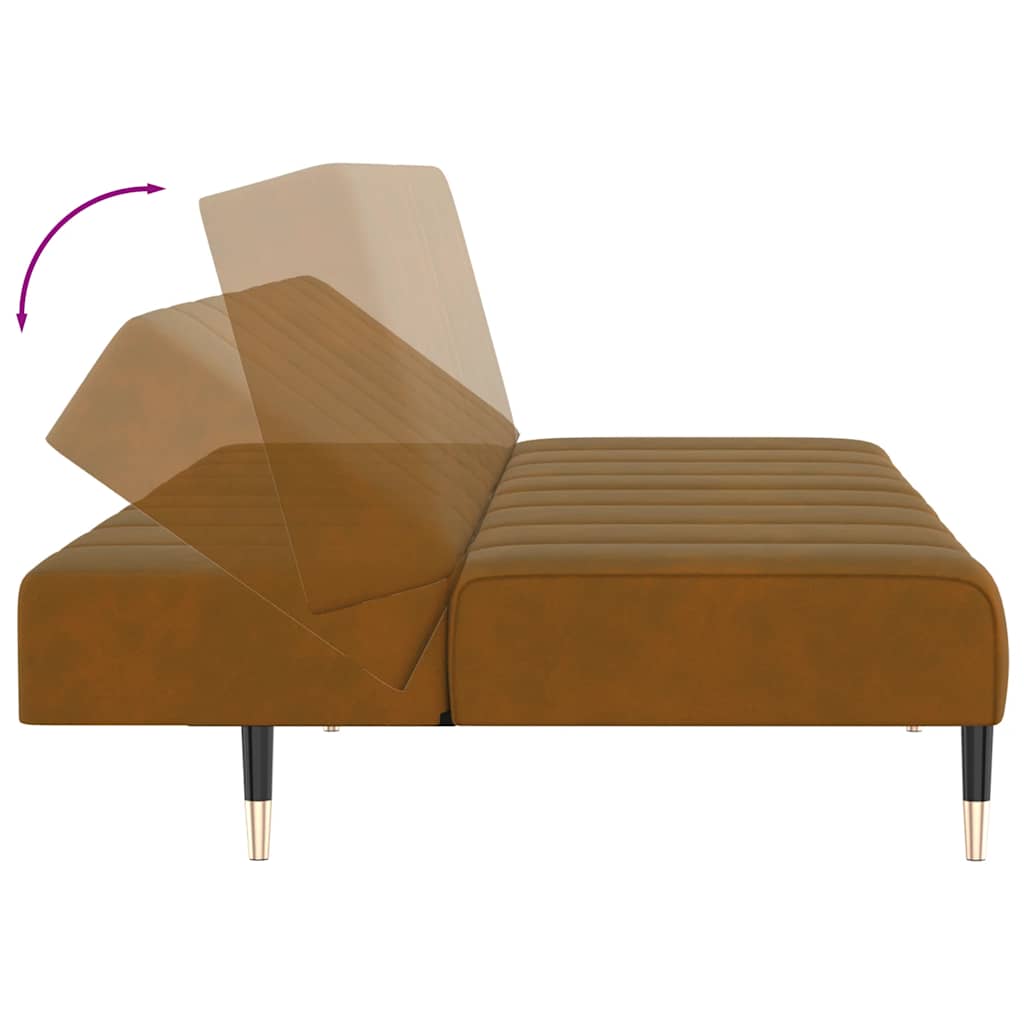 Sofá-cama de 2 lugares veludo castanho