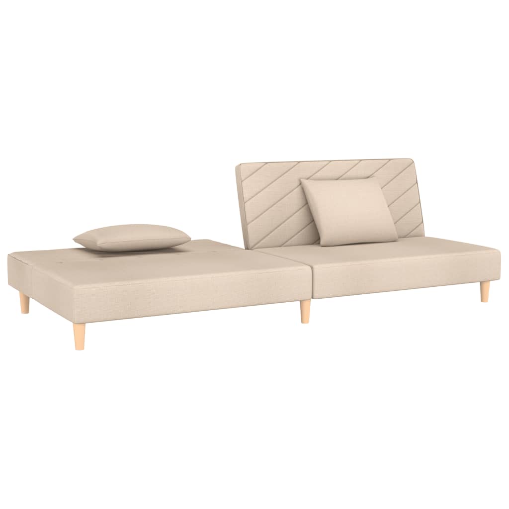 Sofá-cama 2 lugares com duas almofadas tecido cor creme