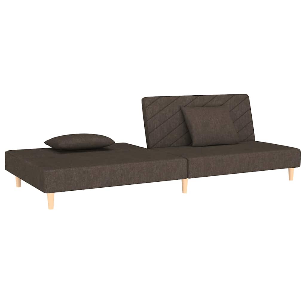 Sofá-cama 2 lugares com duas almofadas tecido castanho
