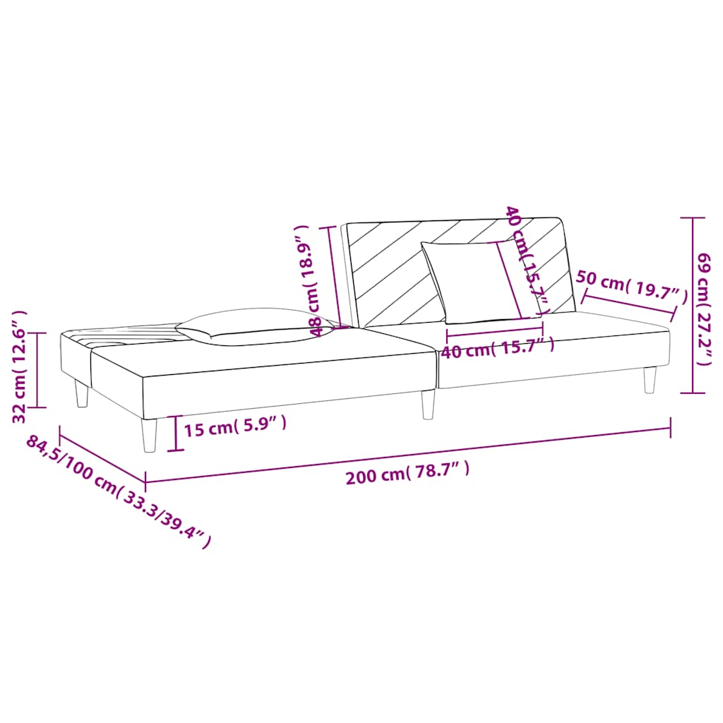 Sofá-cama 2 lugares com duas almofadas tecido castanho