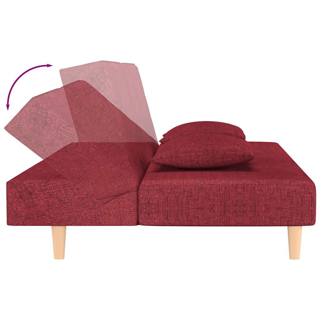 Sofá-cama 2 lugares com duas almofadas tecido vermelho tinto