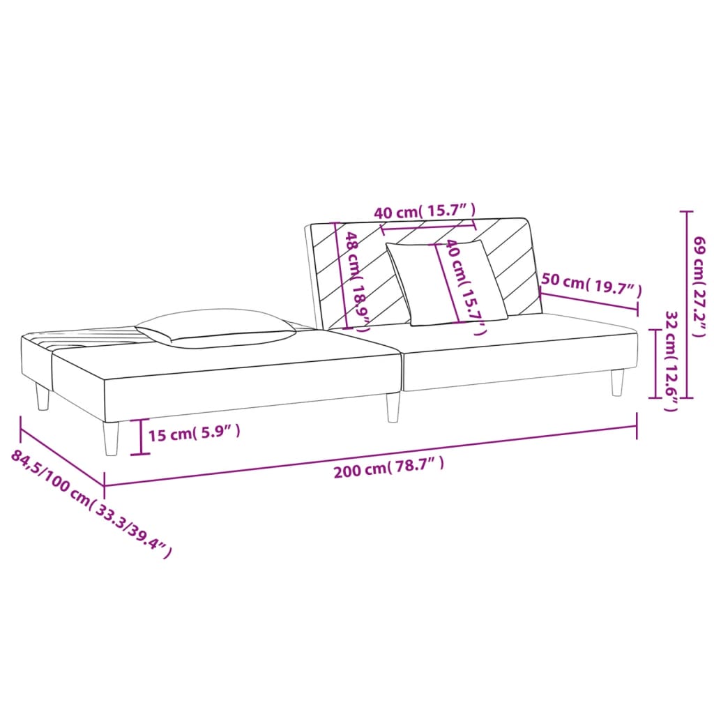 Sofá-cama 2 lugares com duas almofadas veludo cinzento-escuro
