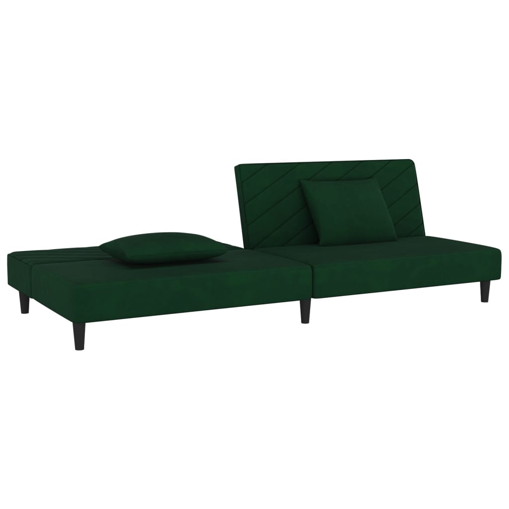 Sofá-cama 2 lugares com duas almofadas veludo verde-escuro