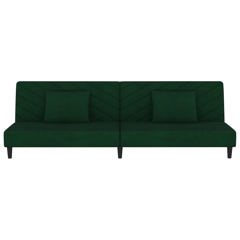 Sofá-cama 2 lugares com duas almofadas veludo verde-escuro