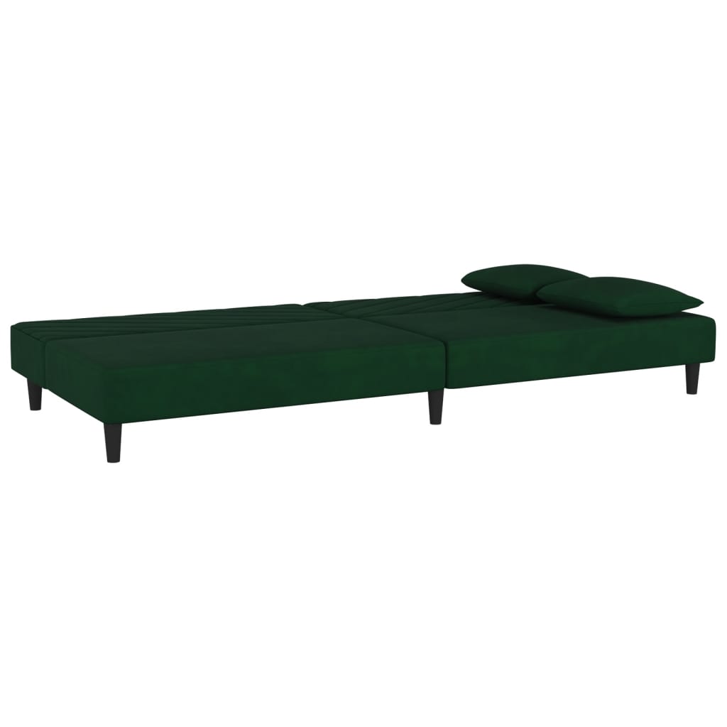 Sofá-cama 2 lugares com duas almofadas veludo verde-escuro