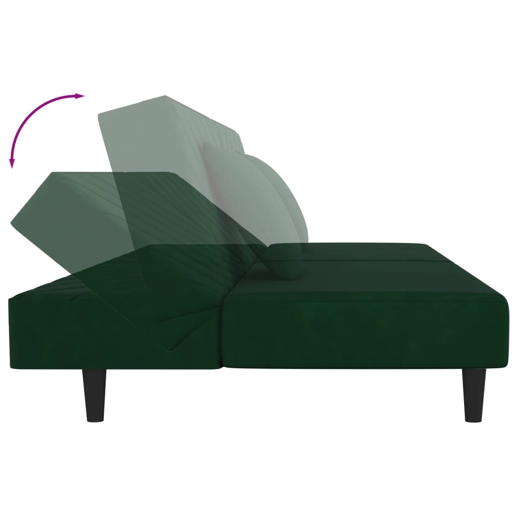 Sofá-cama 2 lugares com duas almofadas veludo verde-escuro