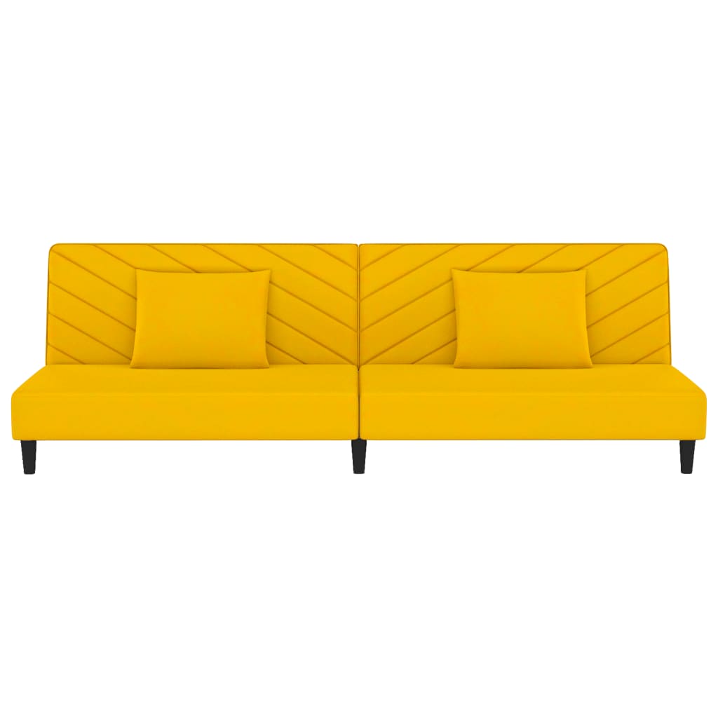 Sofá-cama 2 lugares com duas almofadas veludo amarelo