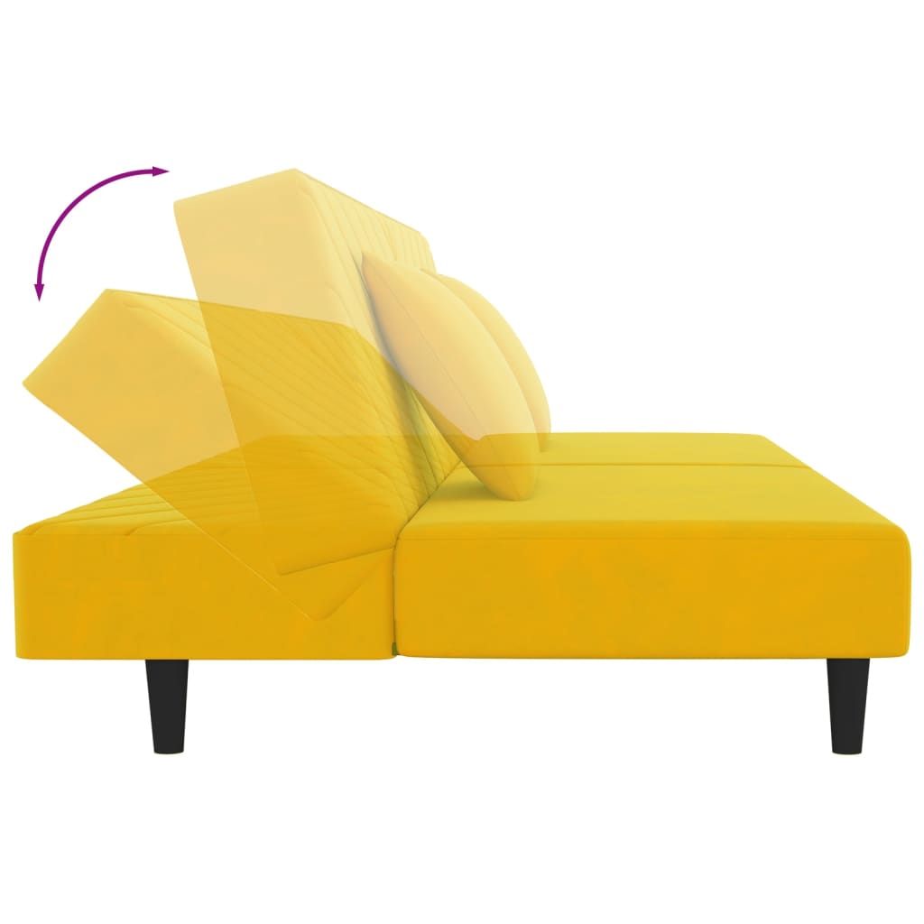 Sofá-cama 2 lugares com duas almofadas veludo amarelo