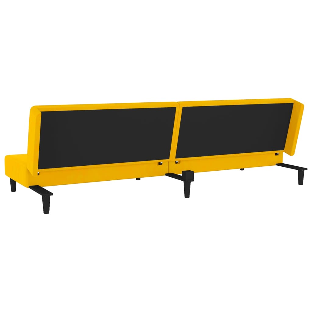 Sofá-cama 2 lugares com duas almofadas veludo amarelo