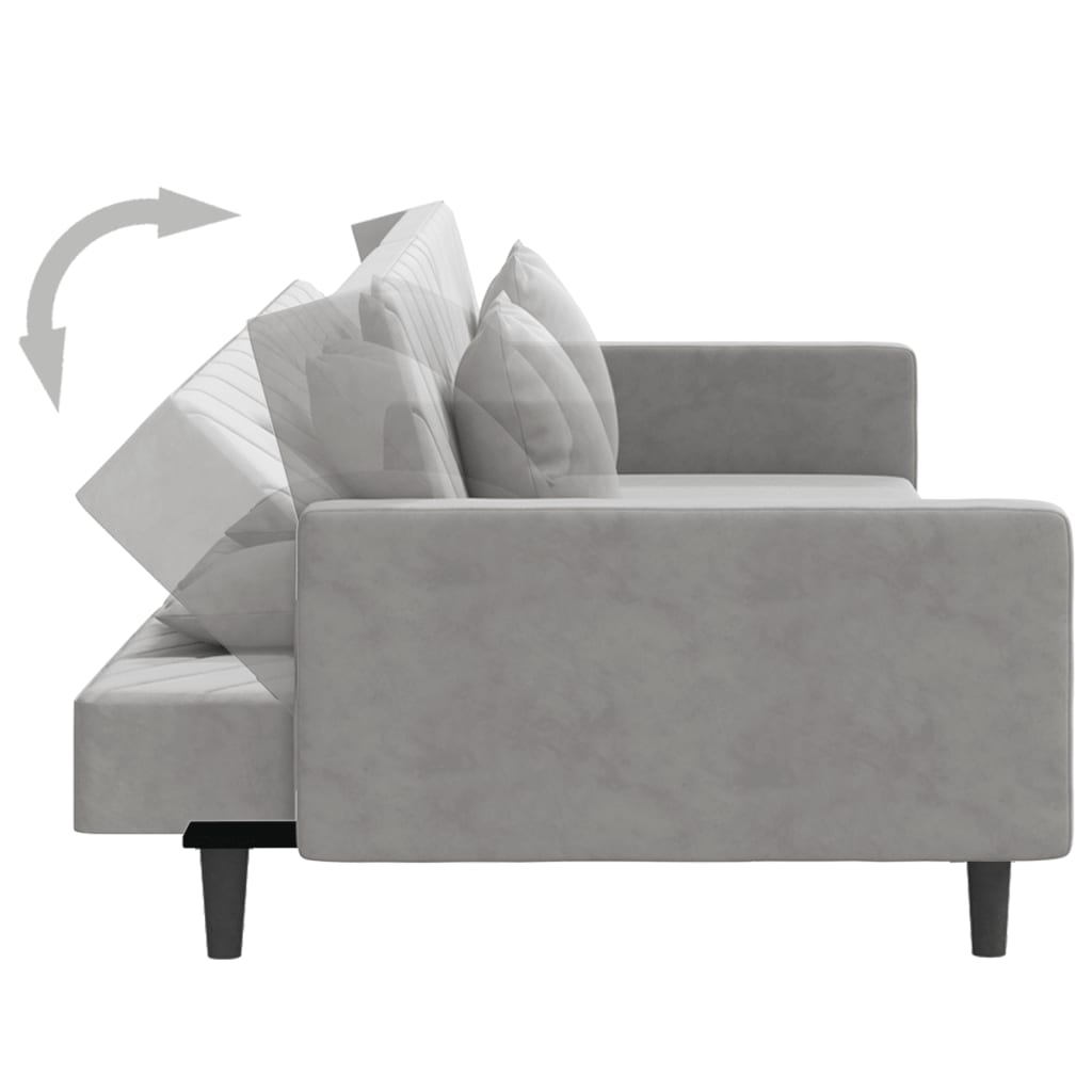 Sofá-cama 2 lugares com duas almofadas veludo cinzento-claro