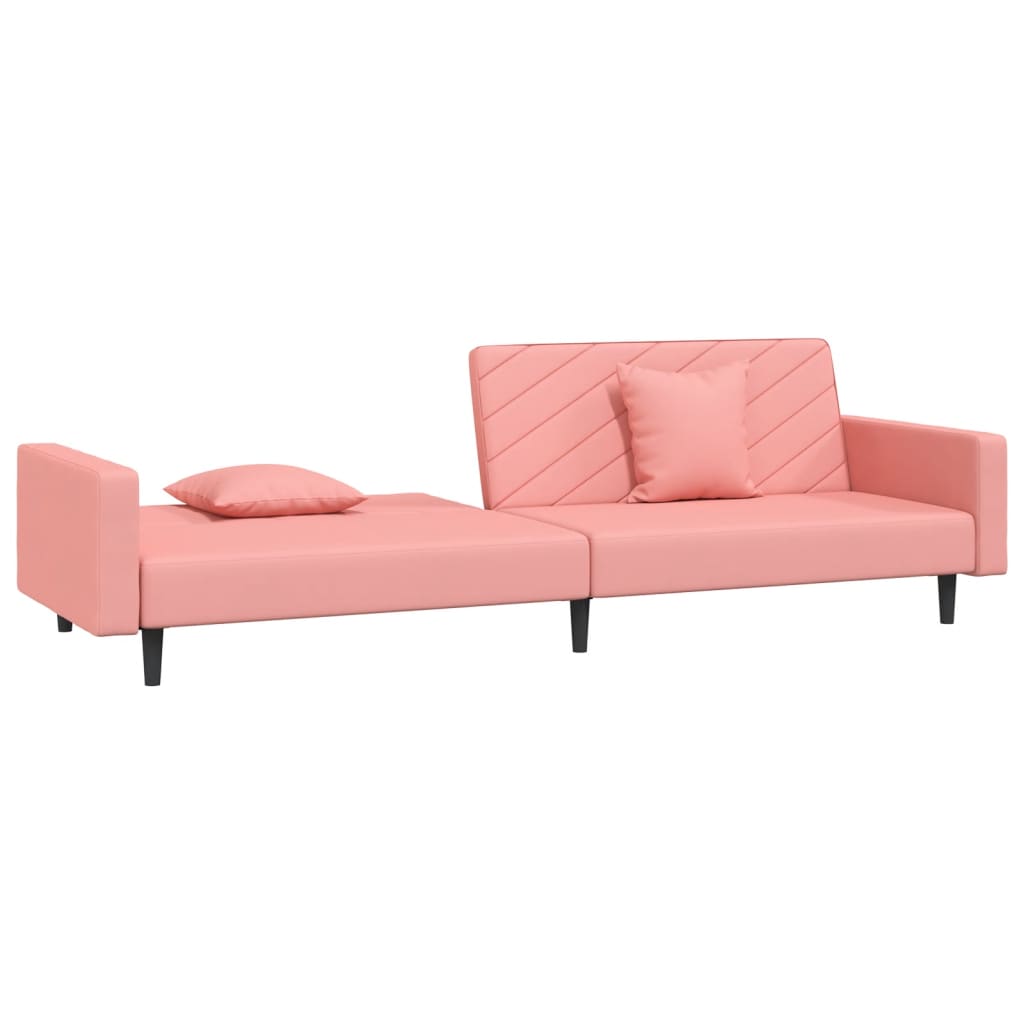 Sofá-cama 2 lugares com duas almofadas veludo rosa