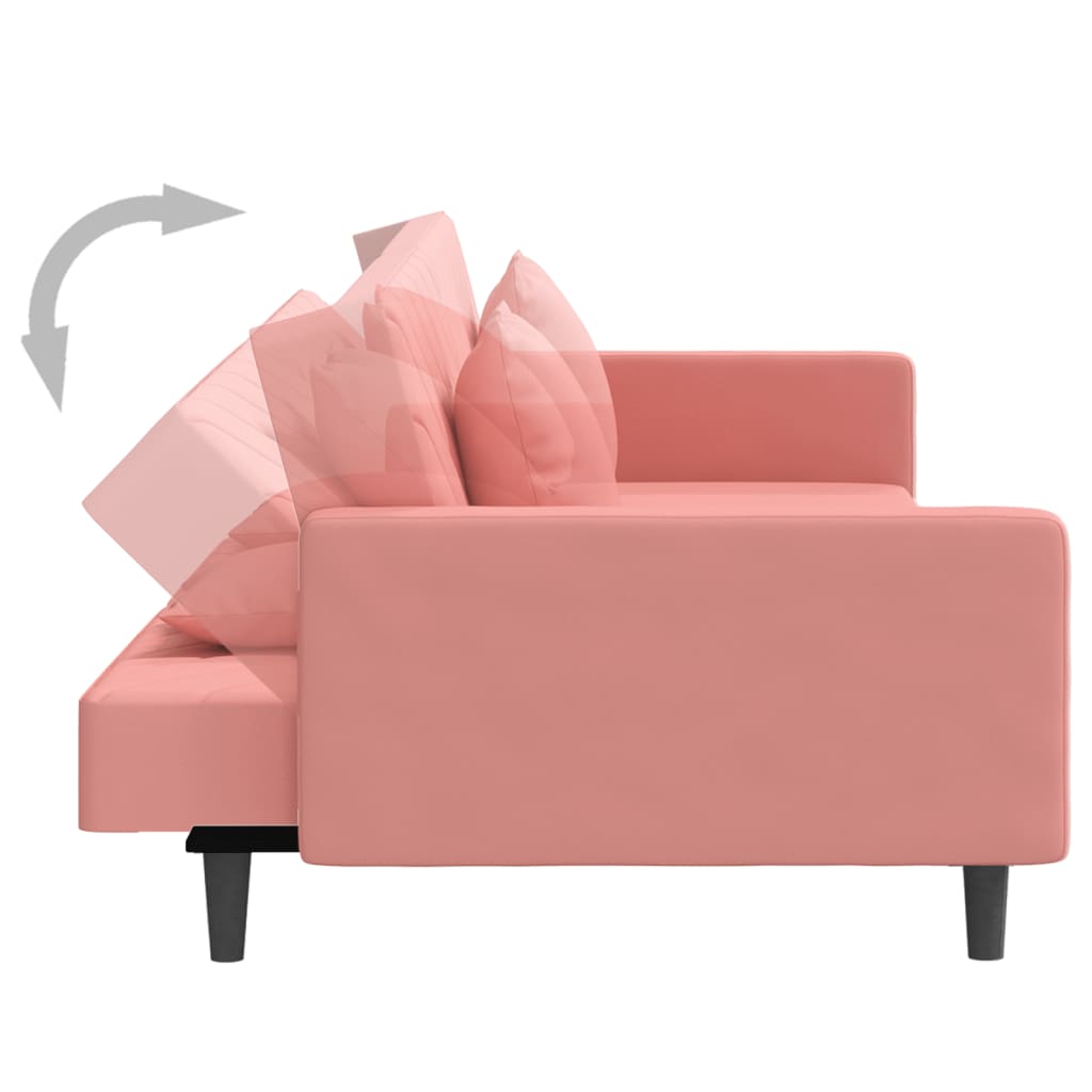 Sofá-cama 2 lugares com duas almofadas veludo rosa
